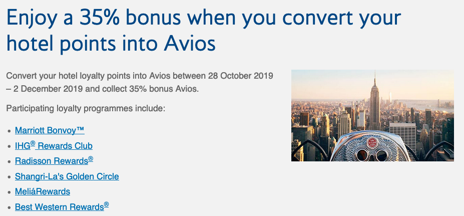 British Airways Executive Club: 35% Bonus Avios when you transfer hotel points into Avios until December 2