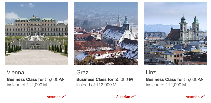 Fly from the U.S. to Austria in business class for only 55,000 miles