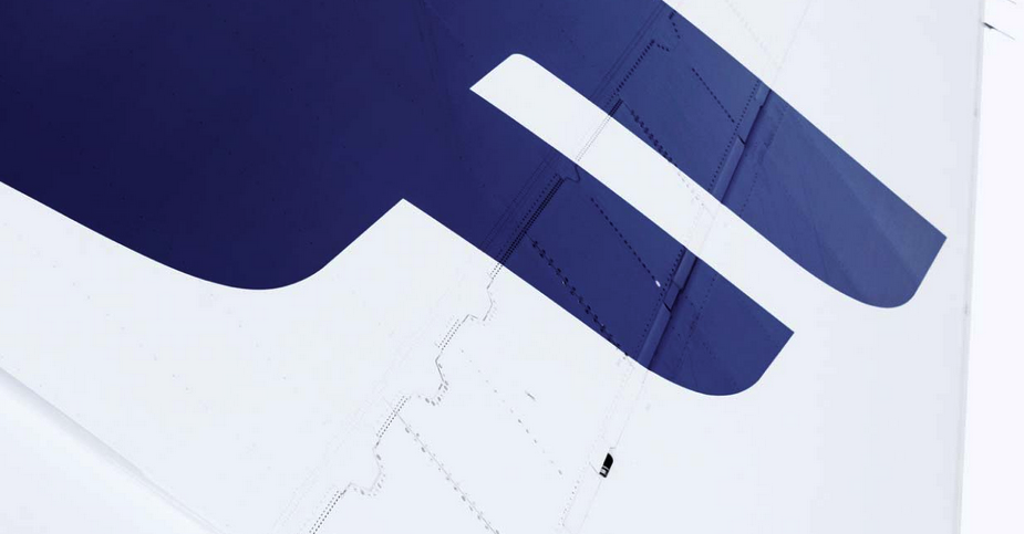 a close-up of a blue and white logo