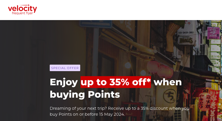 Receive up to a 35% discount when you buy Virgin Australia Velocity Points