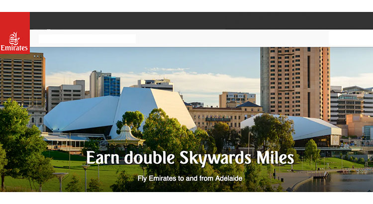 Emirates Skywards 2x miles on new flights to Adelaide