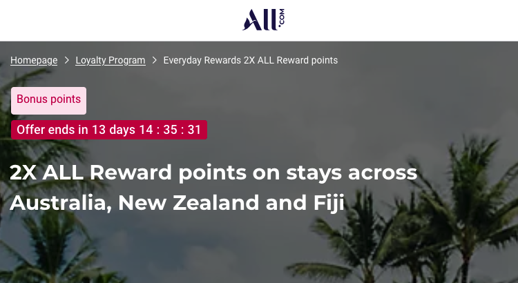 Accor 2x points Australia New Zealand Fiji