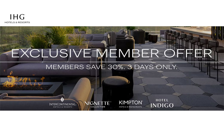 IHG Exclusive Members Sale – Save 30% at Kimpton, InterContinental, Vignette Collection and Hotel Indigo