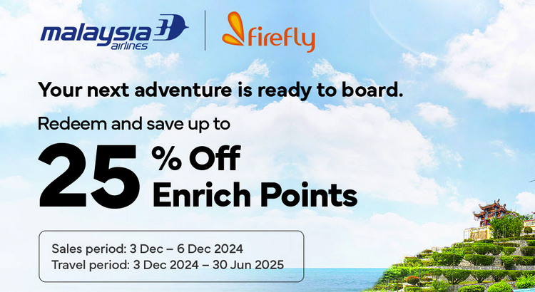 25% discount on Malaysia Airlines enrich award tickets