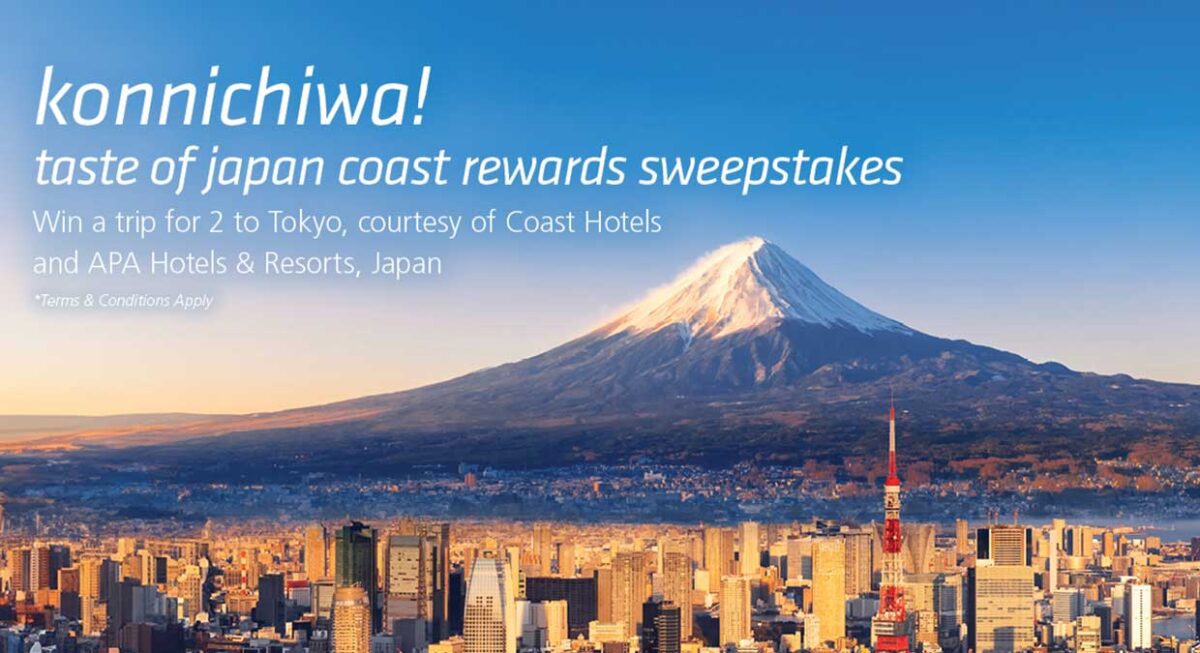 Win a trip for two to Tokyo, courtesy of Coast Hotels and APA Hotels & Resorts, Japan (Open to AK, CA, HI, OR, WA, Canada except QC)