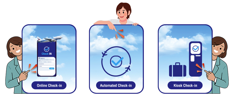 a woman pointing at a check-in