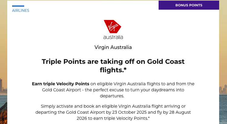 Virgin Australia Velocity 3x points