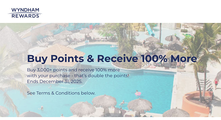 Buy Wyndham Rewards points with a 100% Bonus