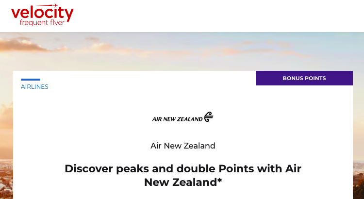 Virgin Australia Velocity 2x points Air New Zealand