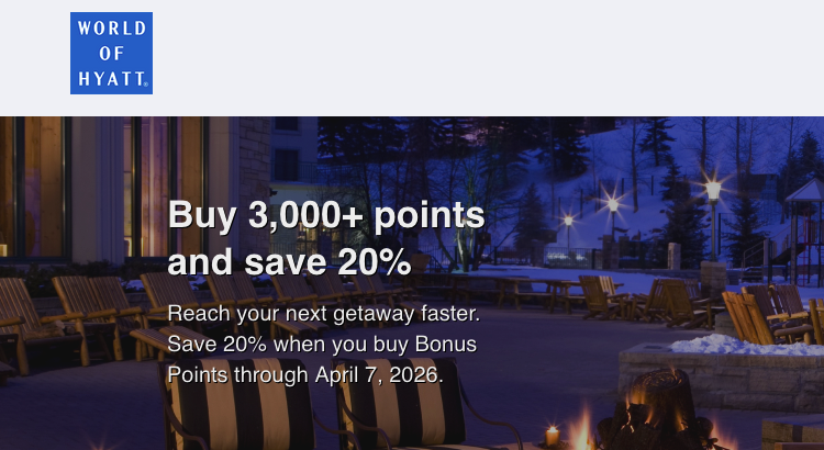 Buy World of Hyatt points with a 20% discount