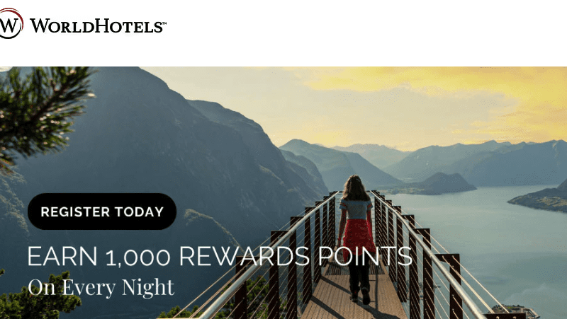 WorldHotels 1000 bonus points per night